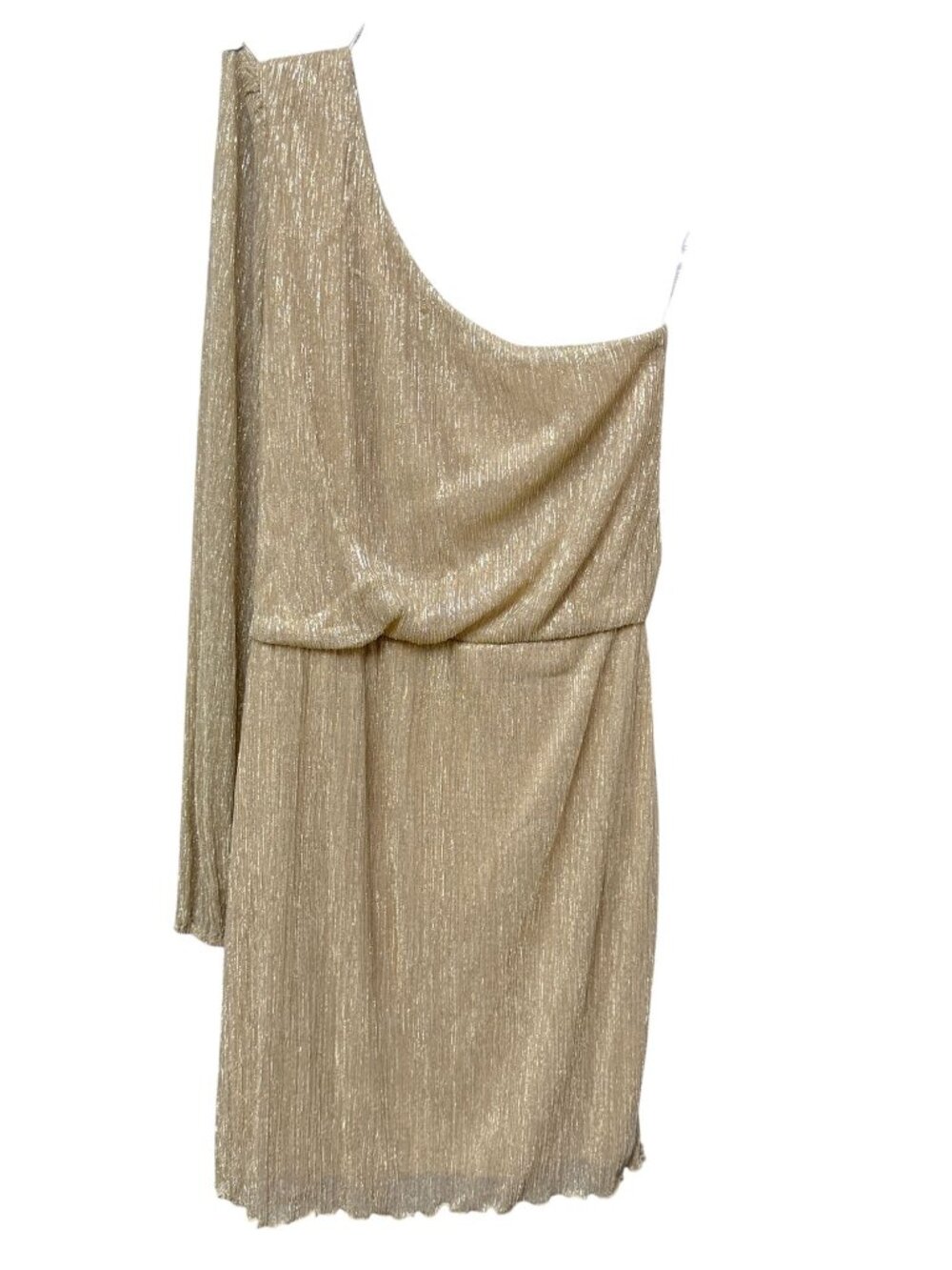 Bison Bisou One Shoulder Dress Size 6 Gold Metallic Stretch Mini Party Y2K